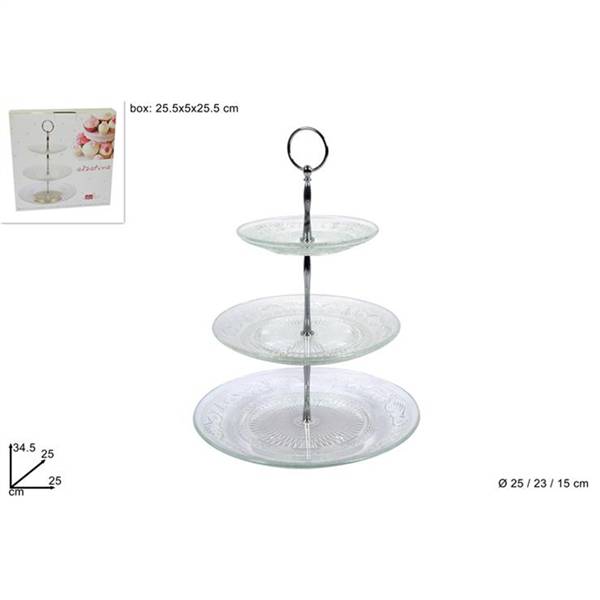 ALZATINA VETRO DECORATO 3 PIANI 25CM 
