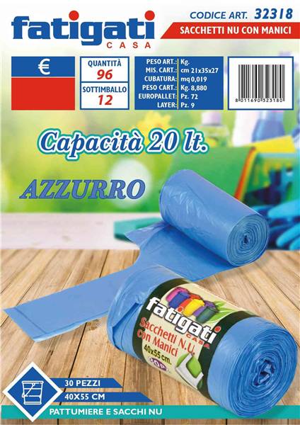 FATIGATI SACCHETTI C/MAN 30PZ 40X55 AZZU 