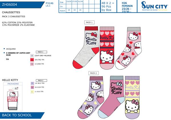 SUN CALZINI 3PZ HELLO KITTY ZH06004 