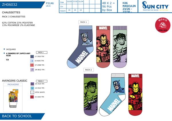 SUN CALZINI 3PZ AVENGERS ZH06032 