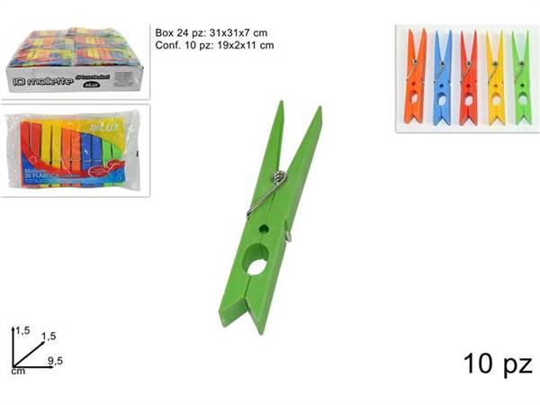 DUE ESSE MOLLETTA PLASTICA COLORATA 10PZ 
