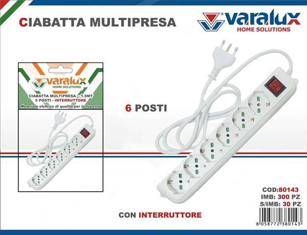 VARALUX SCARPETTA M/PRESA 6P C/INTERRUTT 