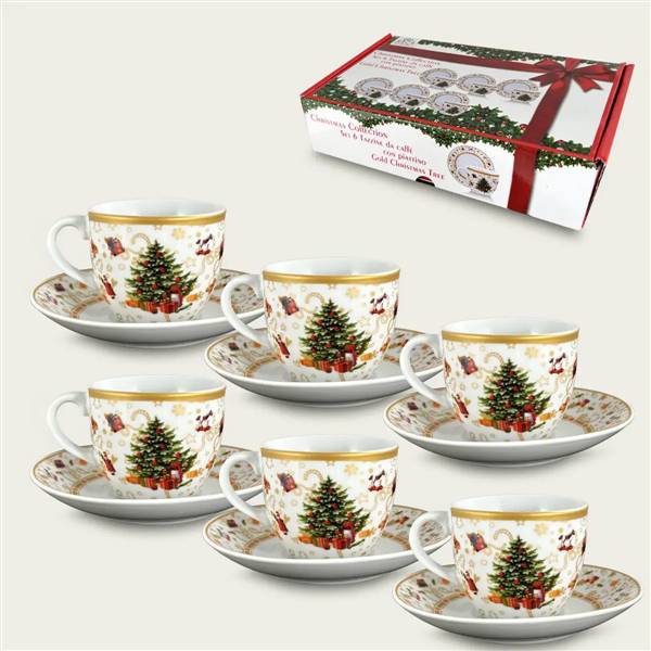 ARCA TAZZINE 6PZ C/PIATTINO C.TEE GOLD X XMAS NATALE