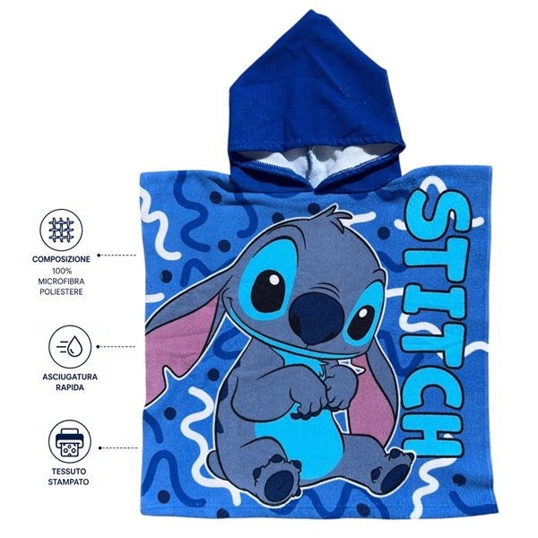 DISNEY PONCHO 50X100 STITCH BLU 