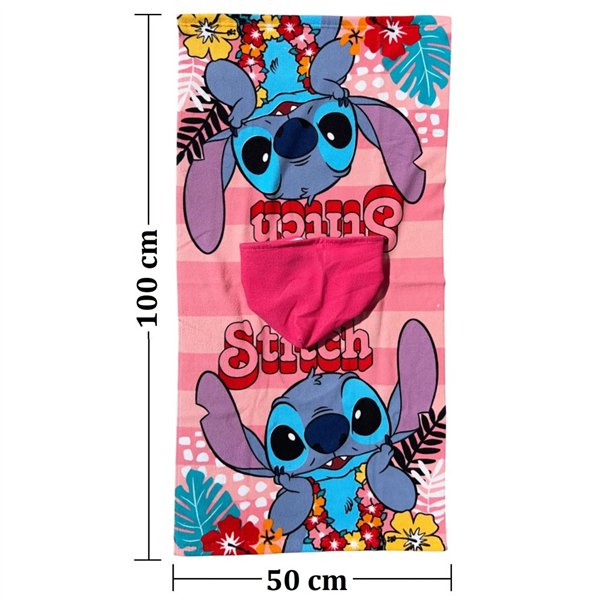 DISNEY PONCHO 50X100 STITCH ROSA 