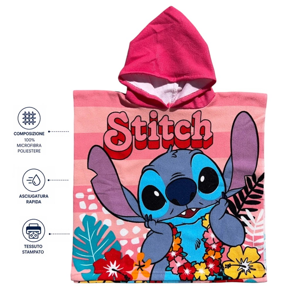 DISNEY PONCHO 50X100 STITCH ROSA 