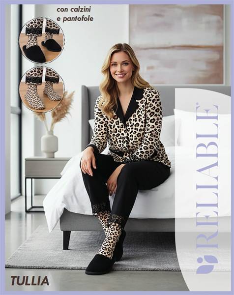 RL PIGIAMA DONNA CALDO COTONE TULLIA CON CALZINI E PANTOFOLE