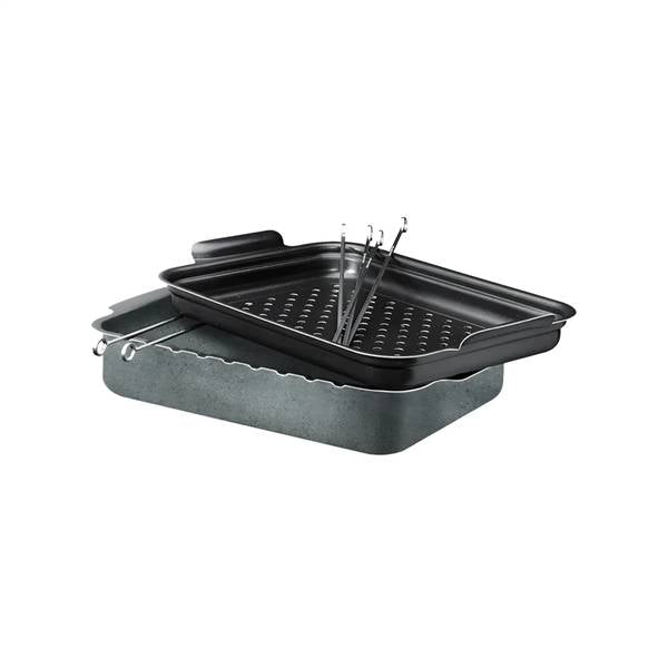 BIALETTI ROSTIERA 32X24CM 2+6PEZZI 1 LASAGNERA 1 TEGLIA FORATA 6 SPIEDINI