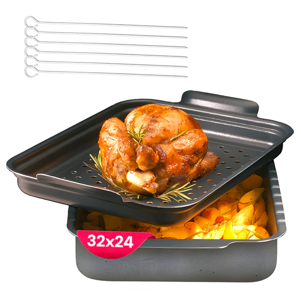 BIALETTI ROSTIERA 32X24CM 2+6PEZZI 1 LASAGNERA 1 TEGLIA FORATA 6 SPIEDINI