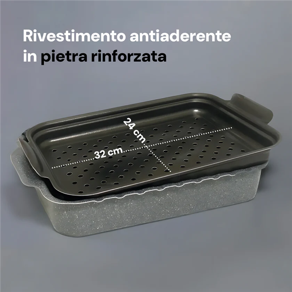 BIALETTI ROSTIERA 32X24CM 2+6PEZZI 1 LASAGNERA 1 TEGLIA FORATA 6 SPIEDINI