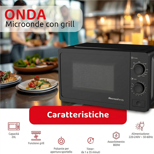 MELCHIONI MICROONDE 20LT CON GRILL ONDA NERO 800W