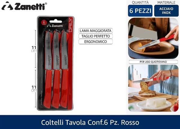 ZANETTI COLTELLI TAVOLA 6PZ ROSSO DAILY 