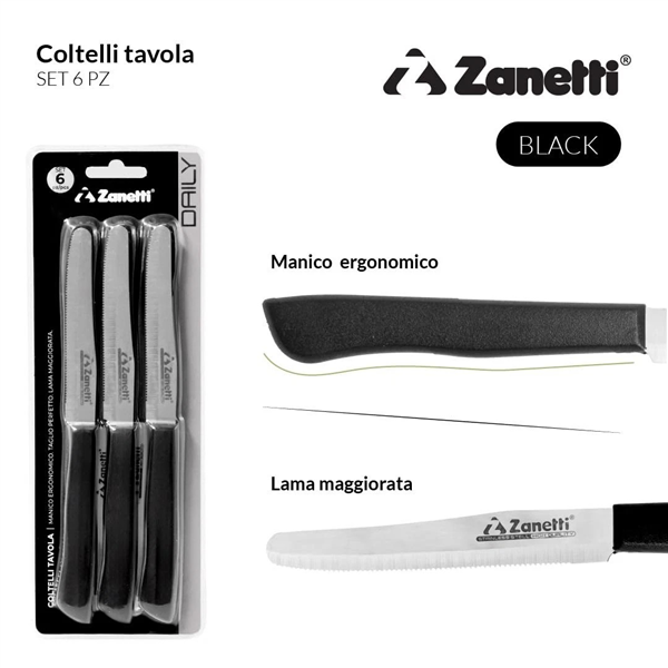 ZANETTI COLTELLI TAVOLA 6PZ NERO DAILY 