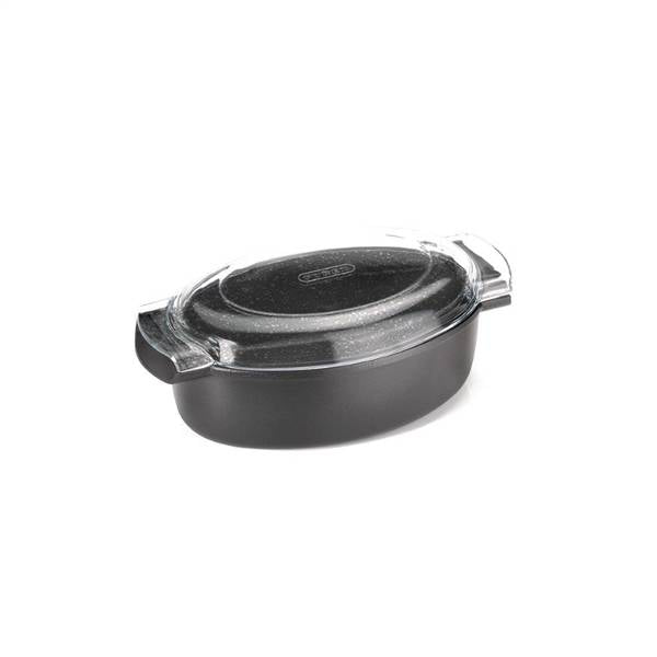ANTIK ARS CASSERUOLA OVALE CM.32 PIERRE STONE CON COPERCHIO IN PYREX