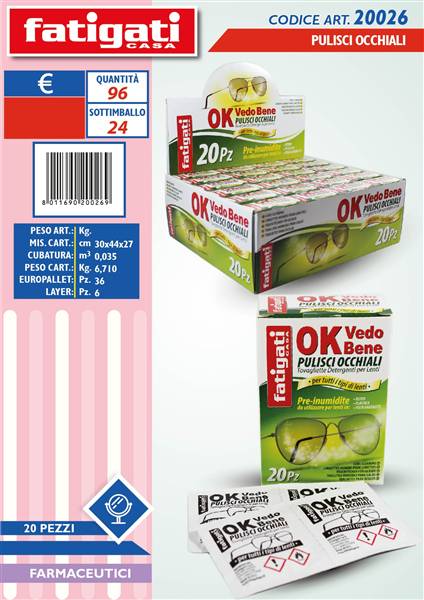 FATIGATI PULISCI OCCHIALI 20PZ 