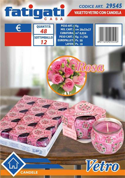 FATIGATI VASETTO VETRO C/CANDELA ROSA 