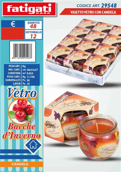 FATIGATI VASETTO VETRO C/CANDELA BACCHE 