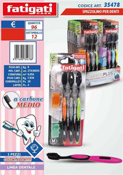 FATIGATI SPAZZOLINO DENTI CARBONE 3PZ MEDIO