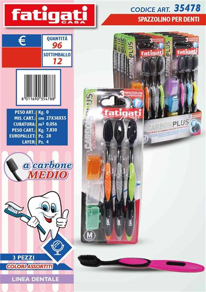 FATIGATI SPAZZOLINO DENTI CARBONE 3PZ MEDIO