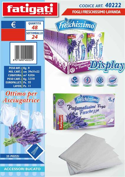 FATIGATI FOGLI FRESCH LAVANDA 25PZ PER ASCIUGATRICE