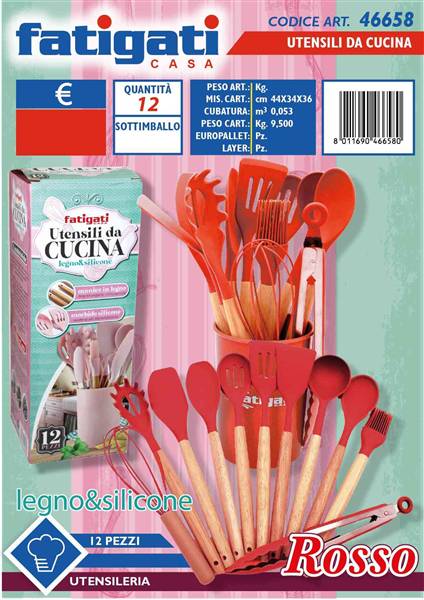 FATIGATI UTENSILI DA CUCINA 12PZ ROSSO 