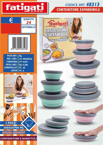 FATIGATI CONTENITORE ESPANDIBILE 3PZ 300/650/900 ML