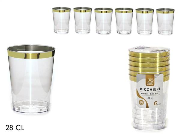 GT BICCHIERI 28CL 6PZ TRASP C/BORDO 