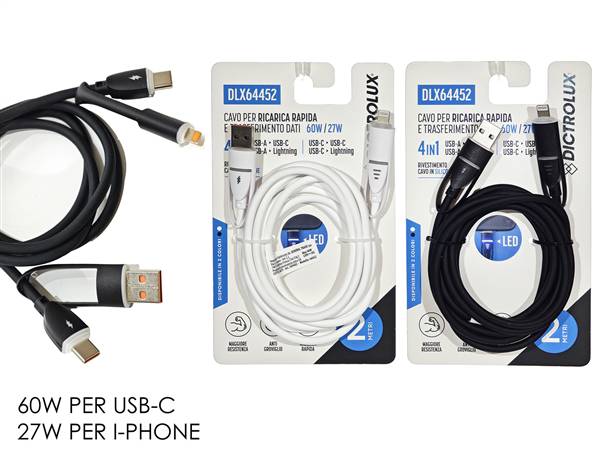GT CAVO USB 4IN1 60W/27W 2MT PVC 2ASS 