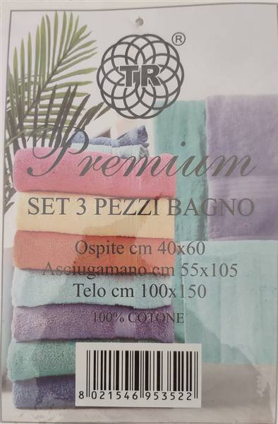 TR ASCIUGAMANO SET 3PZ BAGNO ASCIUGAMANO, OSPITE, TELO