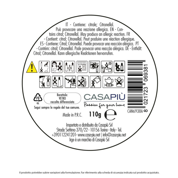 IRGE CANDELA CITRONELLA 110GR VETRO ONDA 