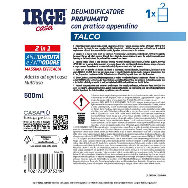 IRGE DEUMIDIFICATORE 500ML C/APPENDINO TALCO