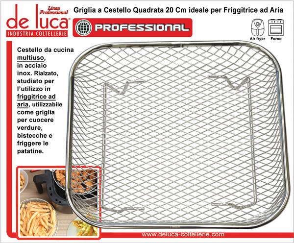 DE LUCA GRIGLIA A CESTELLO QUADRATA CM20 INOX 775-20