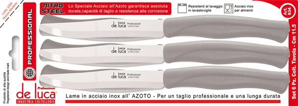 DE LUCA SET 6 COLTELLI TAVOLA M.CO TORTO 