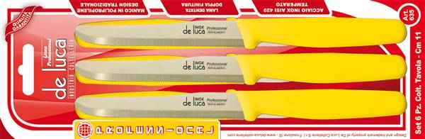 DE LUCA SET 6 COLTELLI TAVOLA ROSSI/GIAL 635-R/635-G