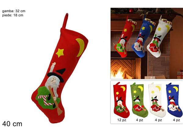 DUE ESSE CALZA BEFANA 40CM 4COL CON STELLA E LUNA