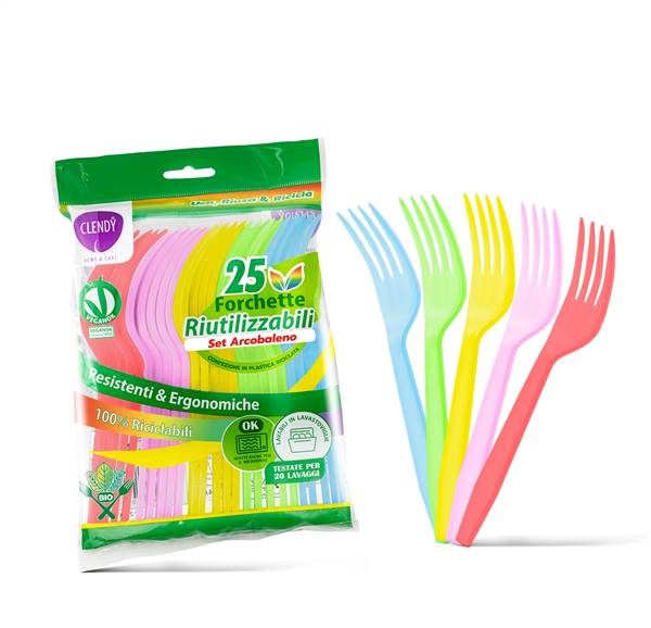 CLENDY FORCHETTE RIUTILIZZABILI 25PZ ARCOBALENO