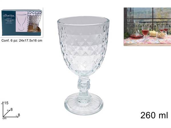 DUE ESSE CALICE VETRO DIAMANTE 6PZ 260ML 