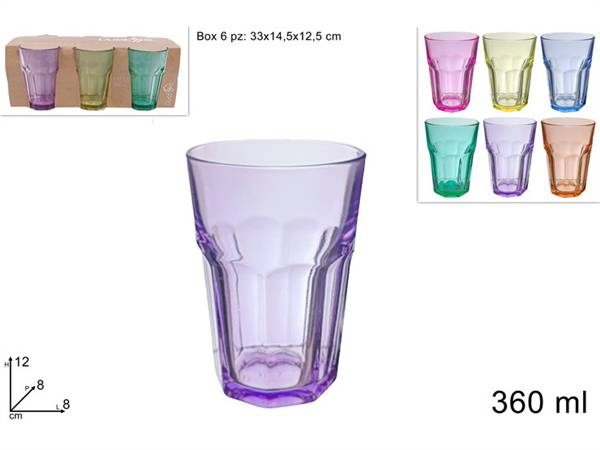 DUE ESSE BICCHIERI VETRO COLOR 6PZ 360ML