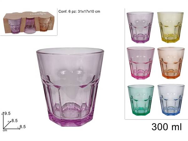 DUE ESSE BICCHIERI VETRO COLOR 6PZ 300ML 