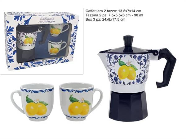 DUE ESSE CAFFETTIERA 2TZ + 2 TAZZ LIMONI 