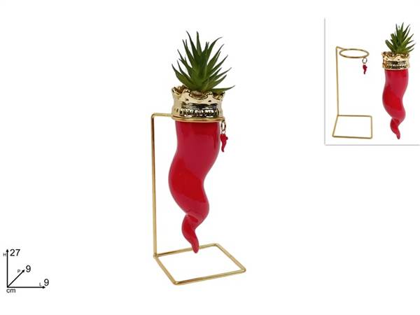 DUE ESSE CORNO IN CERAMICA + PIANTA GRAS