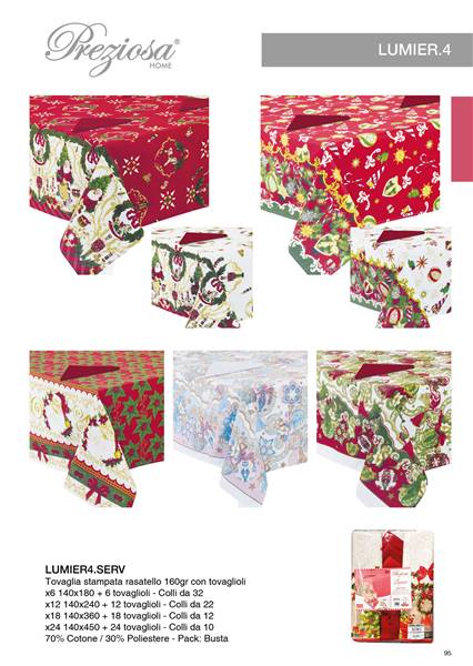 PREZIOSA TOVAGLIA LUMIER4 X12 XMAS LUMIER4.SERVX12 CON 12 TOVAGLIOLI 140X240