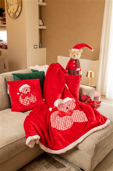 PREZIOSA PLAID 210X240 NATALE 23072 IN CORAL CON RICAMO ORSACCHIOTTO E RETRO IN SHERPA