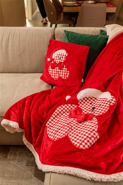 PREZIOSA PLAID 210X240 NATALE 23072 IN CORAL CON RICAMO ORSACCHIOTTO E RETRO IN SHERPA
