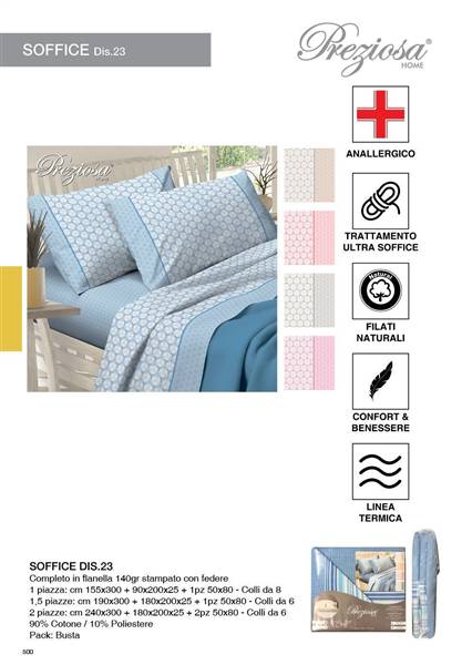 PREZIOSA COMPLETO LETTO FLANELLA 1P D23 SOFFICE.1P.D23