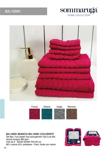 SOMMARUGA SET 9PZ DA BAGNO BA.10081.COL 4 OSPITI + 3 ASCIUGAMANI + 2 TELO