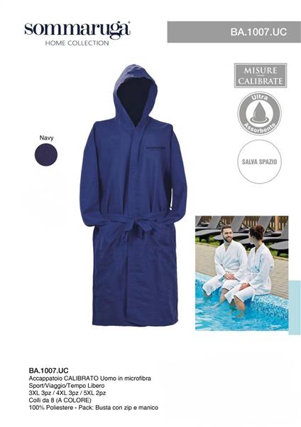 SOMMARUGA ACCAPPATOIO UOMO XXL BLU NAVY BA.1007.NAVY.XXL IN MICROFIBRA