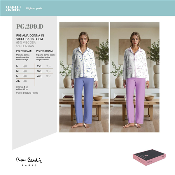 PREZIOSA PIGIAMA DONNA APERTO CAMICIA MANICA LUNGA PG.299.DAML