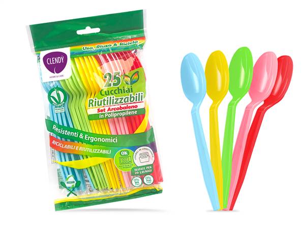 CLENDY CUCCHIAI RIUTILIZZABILI 25PZ ARCOBALENO