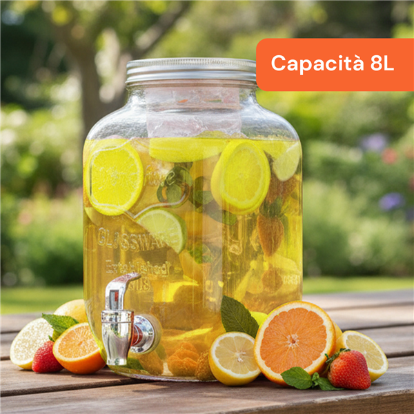 AVILIA DISPENSER 8LT BEVANDE FREDDE IN VETRO CON RUBINETTO E INFUSORE